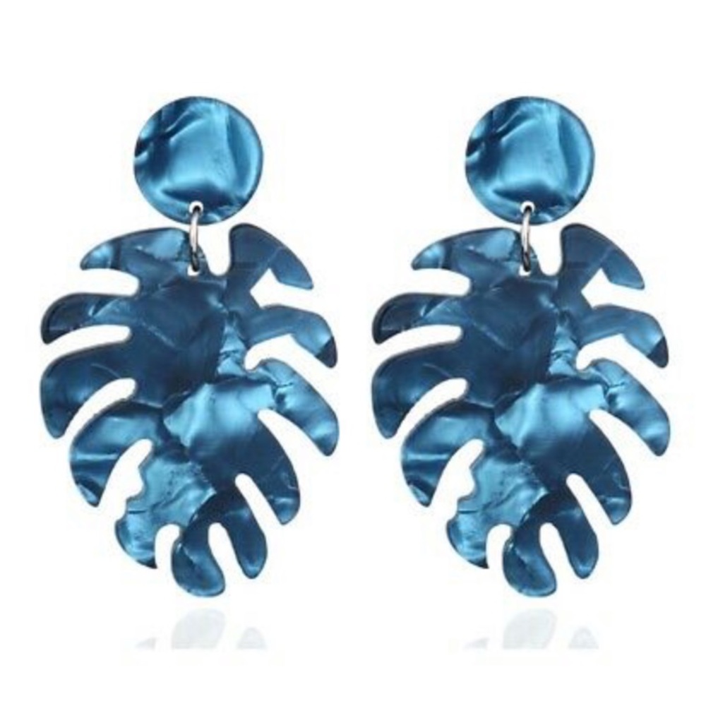 New Blue palm leaf acrylic earring summer dangly